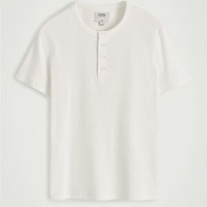 COS White Ribbed Short Sleeve Henley